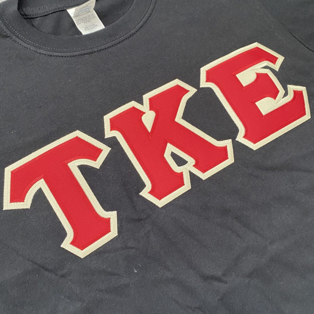 Tau Kappa Epsilon Stitched Letter T-Shirt | Black | Burgundy with Cream Border